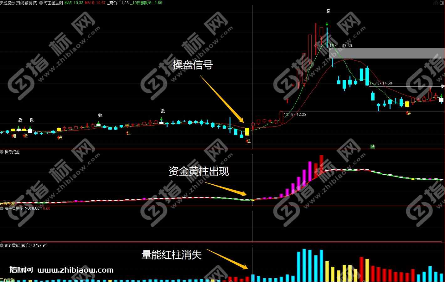 通达信海王星主图+副图+选股预警金钻指标公式源码