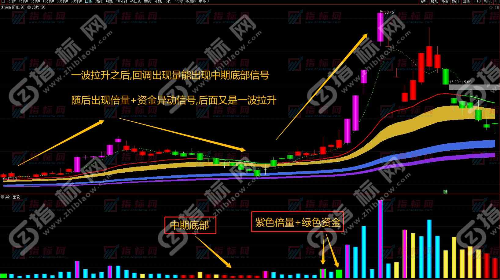 通达信《黑牛量能》副图+选股预警指标公式源码
